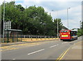 Bus, bus stop and bus shelter, Park Road, Pontypool