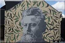 TQ3789 : View of William Morris street art on the side of a house on Bedford Road from the Bedford Road car park #2 by Robert Lamb