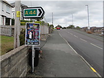SN9768 : A44 direction sign alongside Dark Lane, Rhayader by Jaggery