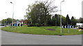 Trees and lampposts on a grassy roundabout, Cwmbran