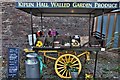 Kiplin Hall: Estate produce for sale with milk churn 