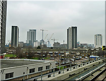 TQ3884 : View south from DLR platform, Stratford by Robin Webster
