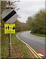 Yellow notice alongside the A472 beyond the eastern edge of Usk