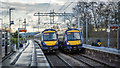 Two class 170s crossing at Bridge of Allan Station