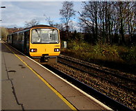 ST1494 : Bargoed train in Ystrad Mynach railway station by Jaggery