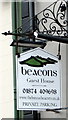 Beacons Guest House name sign, Bridge Street, Brecon