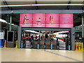 Open ticket barriers at the entrance to Swansea railway station