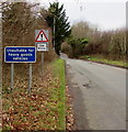 Two signs alongside Pillmawr Road at the western edge of Caerleon