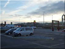 SP5968 : Sunset over car park of Watford Gap services, southbound by David Smith