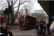 TQ2982 : View of a row of buses on the bus stand outside Euston station by Robert Lamb