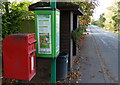 Postbox and bus shelter along Cotgrave Lane