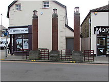 ST1586 : Three brick columns on the south side of St Fagans Street, Caerphilly by Jaggery