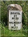 ST8485 : Old Milestone by the B4040, Luckington Road, Sherston parish by M Faherty