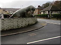 ST2896 : Alun the allosaurus on a Cwmbran corner by Jaggery