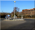 Roundabout near a derelict factory in Abercanaid