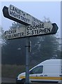 SW9550 : Old Direction Sign - Signpost by crossroads near Downderry by Milestone Society