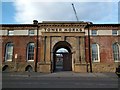 Entrance to Tower Works, construction happening through the gate