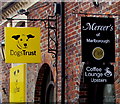 Two name signs in Hilliers Yard,  Marlborough