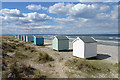 NJ0364 : Beach Huts at Findhorn by Anne Burgess