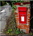 Queen Elizabeth II postbox in a brick pillar, Fleur-de-lis