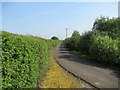 Lane to Tag Farm, where the footpath crosses it