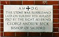 SD8504 : St Clare's foundation stone by Gerald England