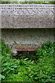 Stream flowing through base of thatched wall, Thruxton