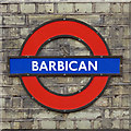 Roundel at Barbican tube station