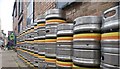 View along stacks of beer barrels at the rear of the Southey Brewery #2