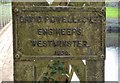 SH7956 : Manufacturer's plaque on Sapper's Bridge by Gerald England