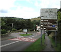 White and brown directions signs at the southern edge of Blackmill