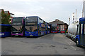 Buses parked on the forecourt of Lymington Town station