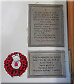 War Memorials in Great Wratting church