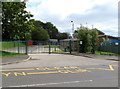 ST1495 : School entrance gates, Hengoed Road, Hengoed by Jaggery
