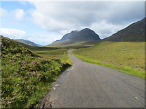 NG9857 : A section of road (A896) between Loch Clair and Loch Bharranch by Peter Wood