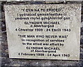 Welsh/English plaque for The Man Who Never Was, Aberbargoed War Memorial