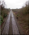 SJ3058 : Borderlands Line railway between two bridges, Hope, Flintshire by Jaggery