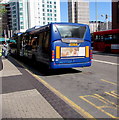 Bendy bus at a Custom House Street bus stop, Cardiff