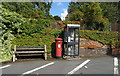 Elizabeth II postbox and telephone box on Shrewsbury Road, Market Drayton