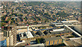 Former Royal Docks warehouse buildings from the air