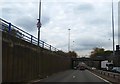 The A38 becomes A38(M) in the expressway underpass