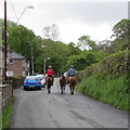 Horses and riders in Cwmgiedd, Powys