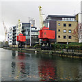 Poplar Dock Marina: two red cranes