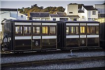 SH5738 : Carriages 2 and 5 of the Ffestiniog Railway at Harbour Station by Arthur C Harris