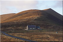 HT9637 : The Foula chapel and Hamnafield from the airstrip, Foula by Mike Pennington