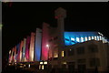 View of the SSE Wembley Arena illuminated at night