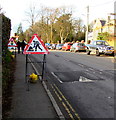 Temporary signs alongside Cwmbach Road, Aberdare