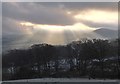 NT2441 : Crepuscular rays above Peebles by Jim Barton