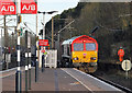 A freight train approaching Berwick Railway Station