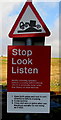 Stop Look Listen sign detail, Pantyffordd